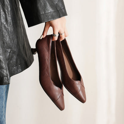 Washed Cowhide  Pointed Toe Leather Kitten Heels - Free Shipping