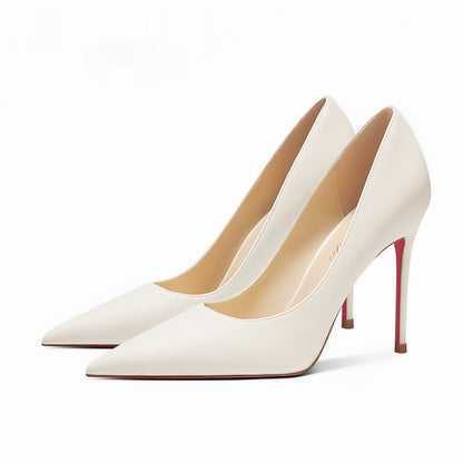 Pointed-Toe Sheepskin Slip-On Leather Stiletto High Heels - Free Shipping
