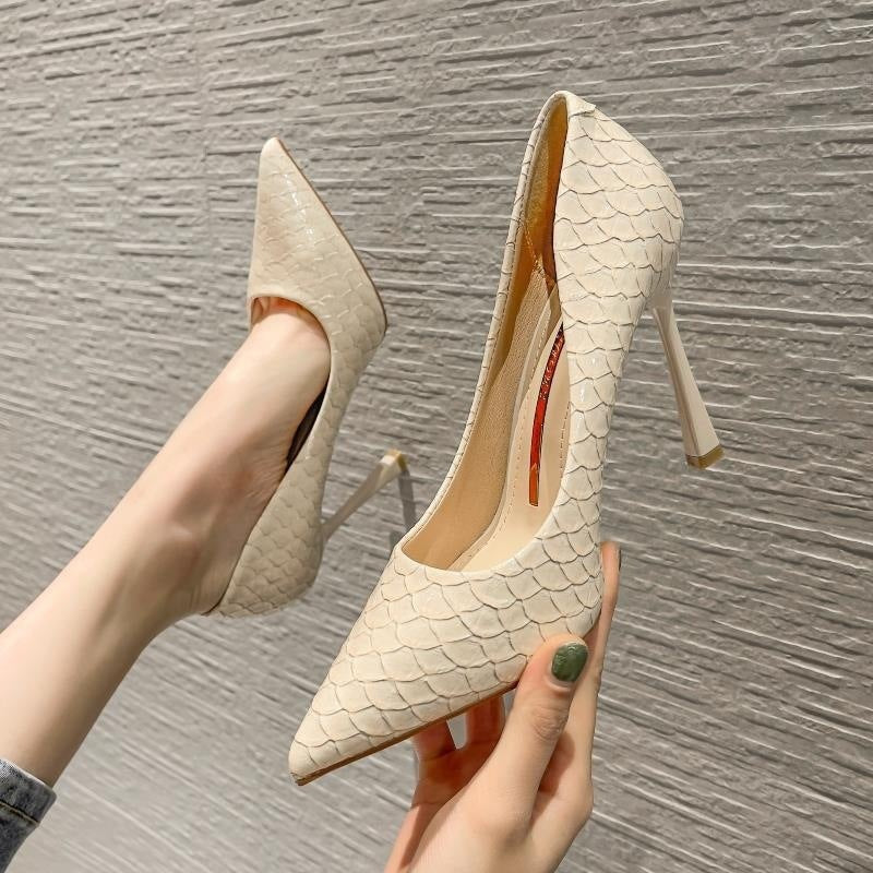Snake-Print Pointed Toe Stiletto Heels - Free Shipping
