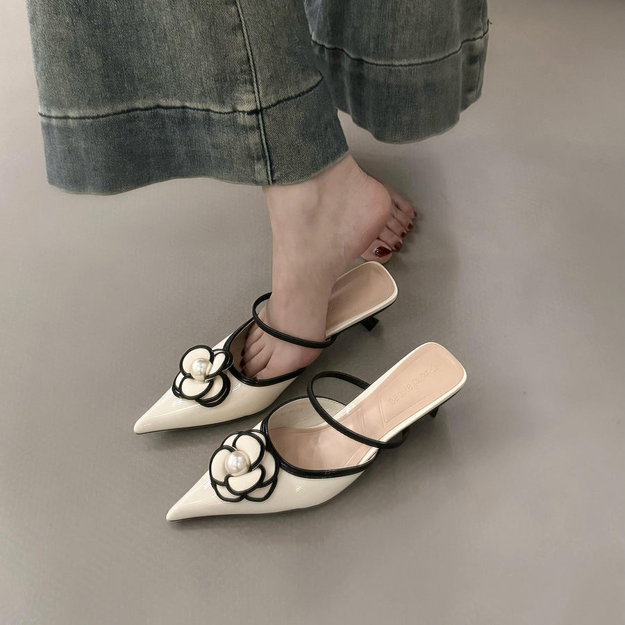 Chanel-Style Pointed Toe Low Heel Mules - Free Shipping