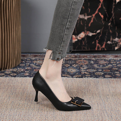 Rhinestone Pointed-Toe PU Leather Stiletto High Heels - Free Shipping