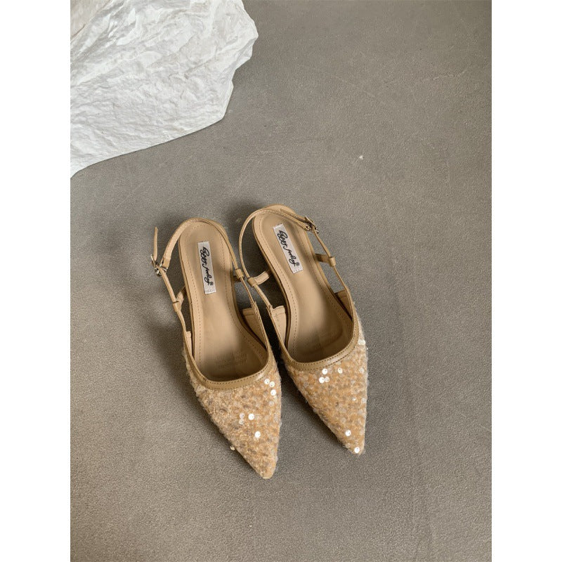 Sequin Pointed-Toe  French-Style Heels - Free Shipping