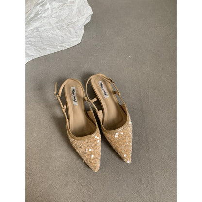 Sequin Pointed-Toe  French-Style Heels - Free Shipping