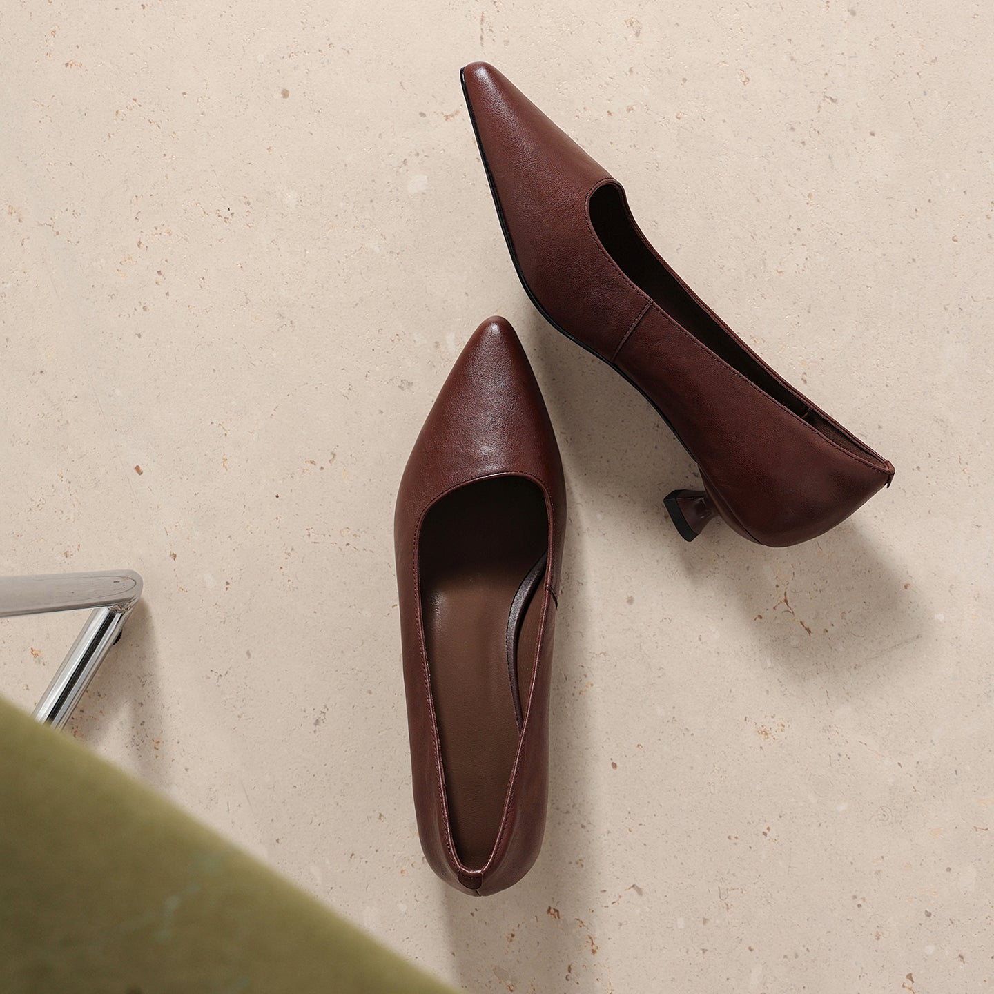 Pointed-Toe Cowhide Kitten Heels - Free Shipping