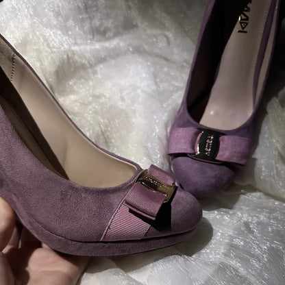 French-Style Vintage Suede Wedge Heels with Metal Buckles - Free Shipping