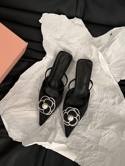 Chanel-Style Pointed Toe Low Heel Mules - Free Shipping