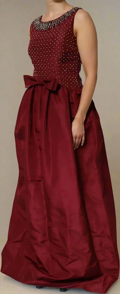 Dolce & Gabbana Burgundy Silk Beaded Evening Gown Dress - Free Shipping