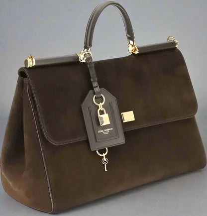 Dolce & Gabbana Sicily Brown Suede Handbag - Free Shipping