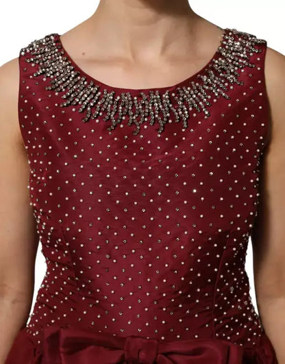 Dolce & Gabbana Burgundy Silk Beaded Evening Gown Dress - Free Shipping