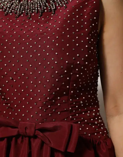 Dolce & Gabbana Burgundy Silk Beaded Evening Gown Dress - Free Shipping