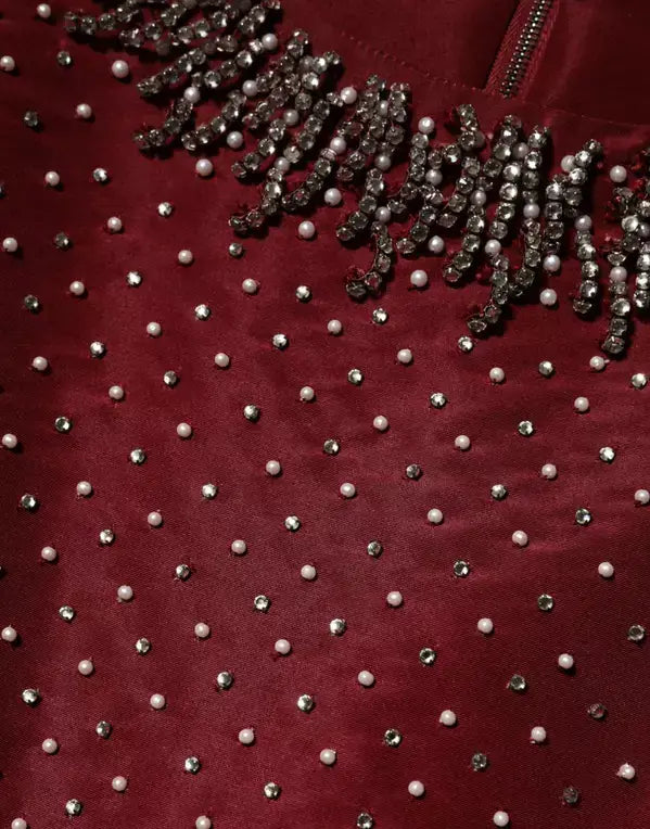 Dolce & Gabbana Burgundy Silk Beaded Evening Gown Dress - Free Shipping