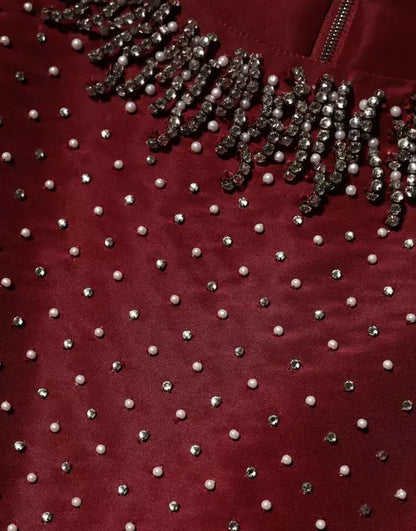 Dolce & Gabbana Burgundy Silk Beaded Evening Gown Dress - Free Shipping