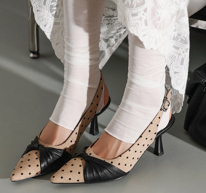 Polka Dot Pointed Toe Genuine Lambskin Slingback Heels - Free Shipping