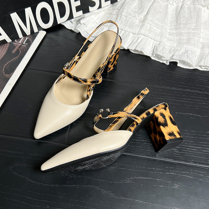 Pointed-Toe Open-Heel T-Strap Buckle Chunky High Heels - Free Shipping