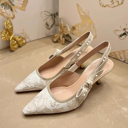 Gold Bow Strap Pointed Toe High Heel Sandals - Free Shipping