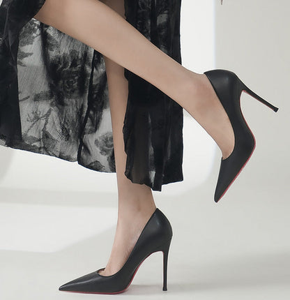Pointed-Toe Sheepskin Slip-On Leather Stiletto High Heels - Free Shipping