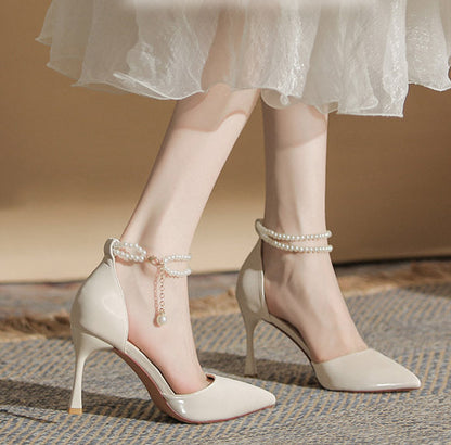 Pointed Toe Full-Grain Leather Minimalist Stiletto Heels - Free Shipping
