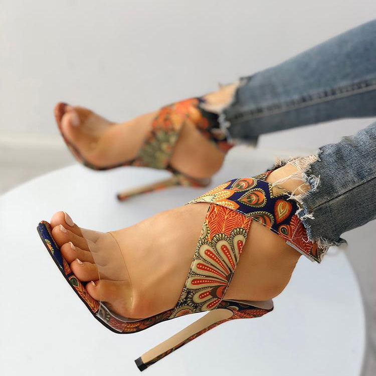 Multicolor Printed Open Toe Stiletto High Heels - Free Shipping