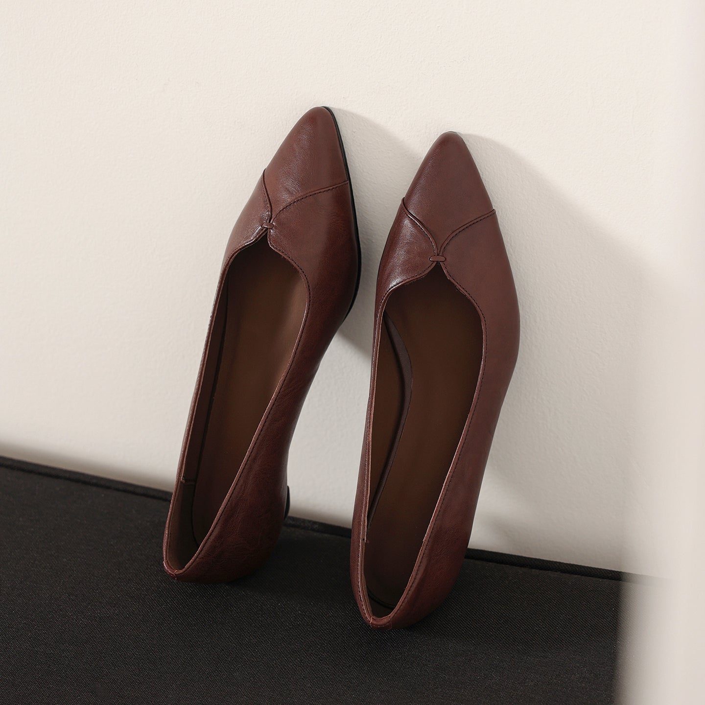 Washed Cowhide  Pointed Toe Leather Kitten Heels - Free Shipping