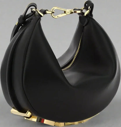 FENDI Black Leather Fendigraphy Ring Mini Handbag - Free Shipping