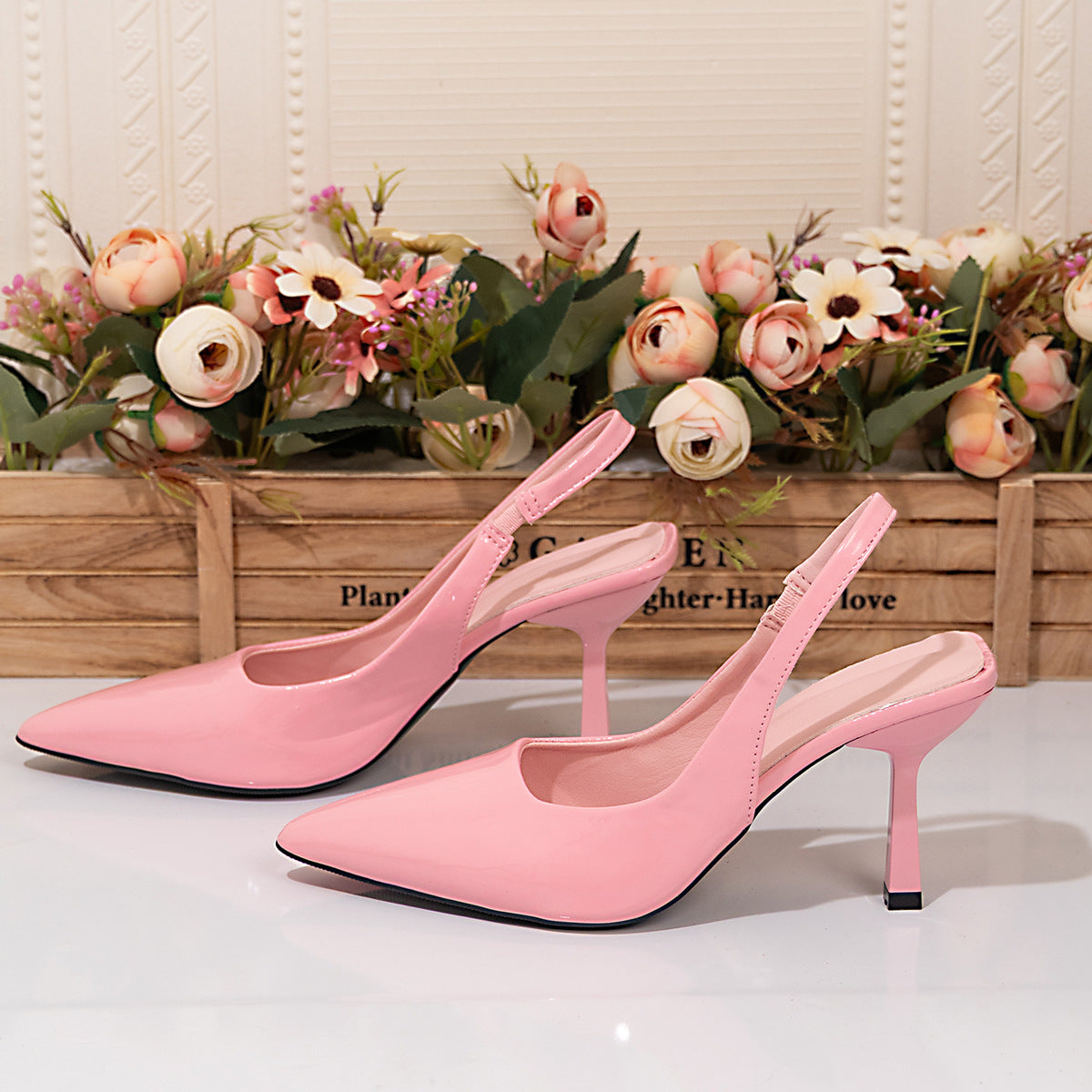 Pointed-Toe Patent Leather Open-Back Stiletto High Heels - Free Shipping