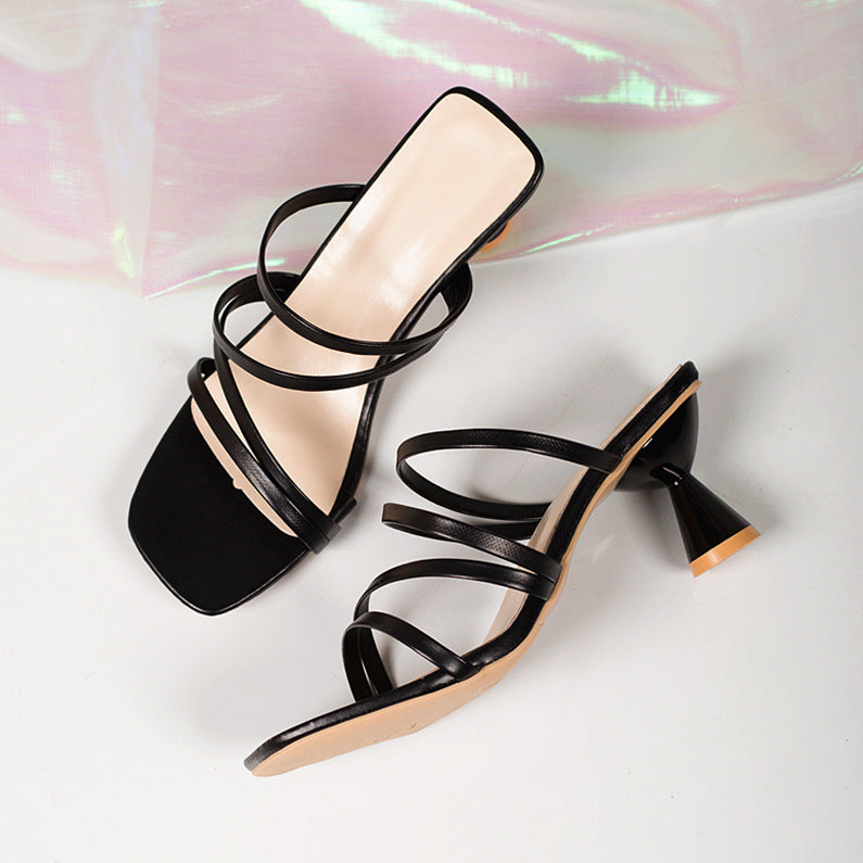Plus-Size Square Toe Stiletto Heel Sandals - Free Shipping
