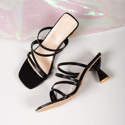Plus-Size Square Toe Stiletto Heel Sandals - Free Shipping