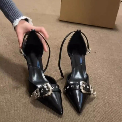 Black Pointed-Toe Hollow-Out Stiletto Heels - Free Shipping