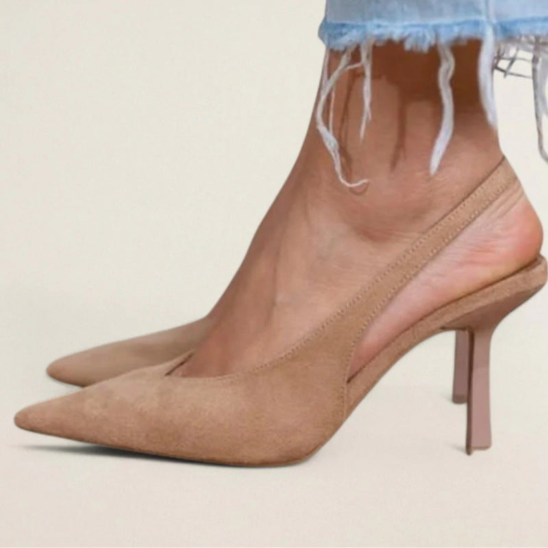 Elegant Pointed Toe Satin Slip-On High Heels with Buckle - Free Shipping