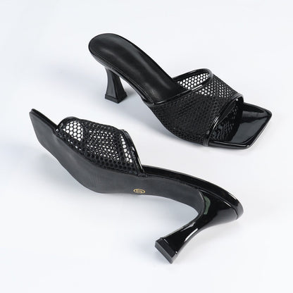 Plus Size Mesh High Heel Sandals Open Toe Square Toe - Free Shipping