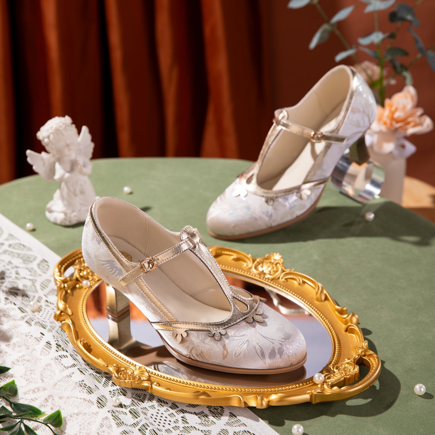 Velvet  Petal T-Strap Stiletto Heels - Free Shipping