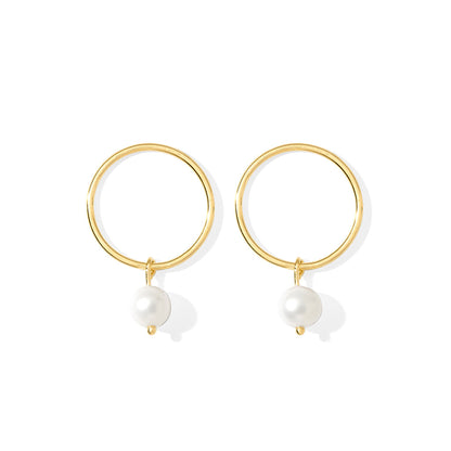 Freshwater Pearl Circle Earrings Gold Plated Recycled Shell Handmade - Free Shipping