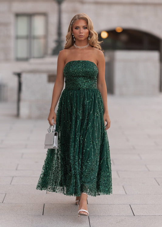 Elphie Strapless Sequin Corset Midi Dress Sizes 00-34 - Free Shipping