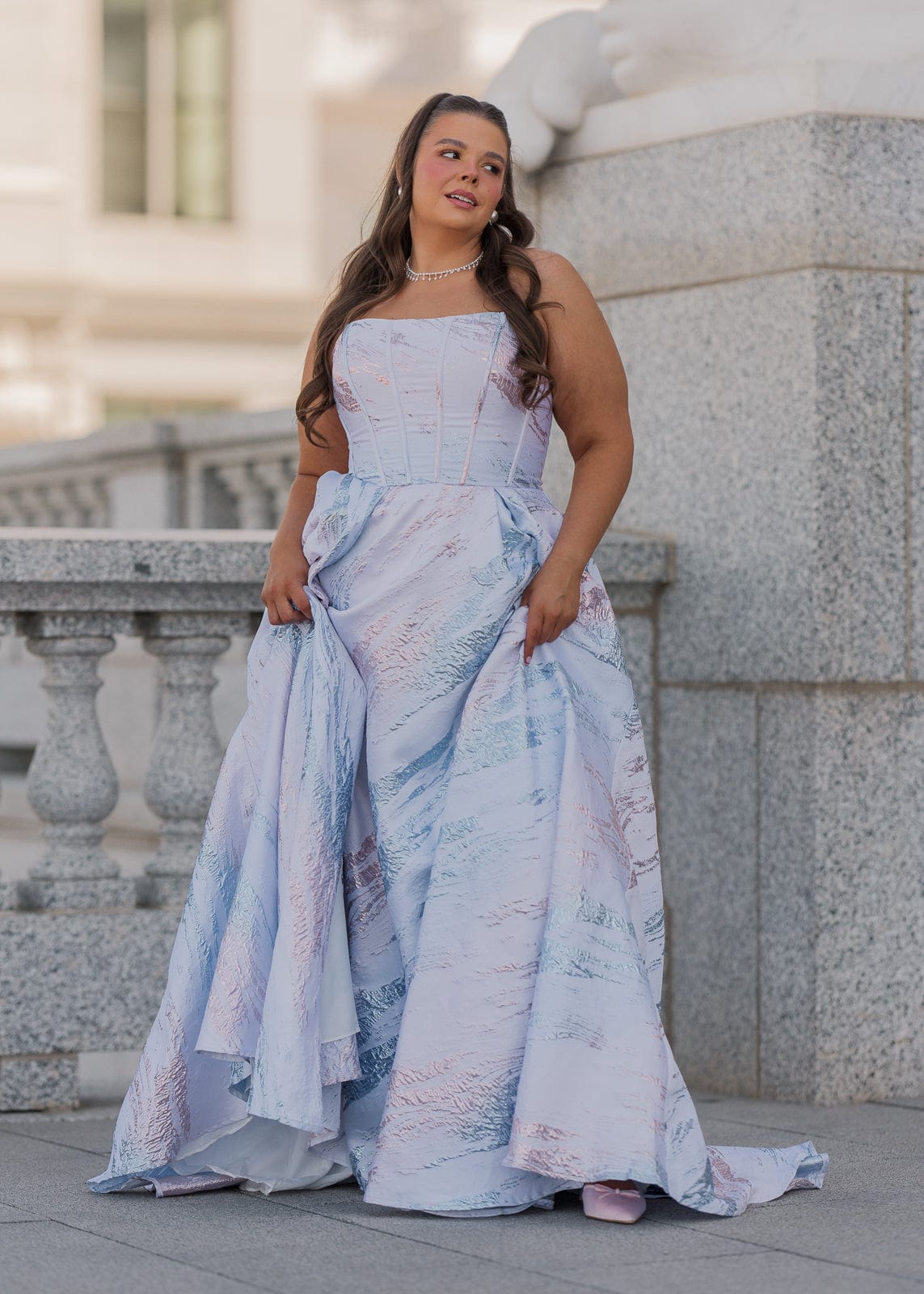 Beautiful Blue Nessa Metallic Dress Sizes 00-34 - Free Shipping