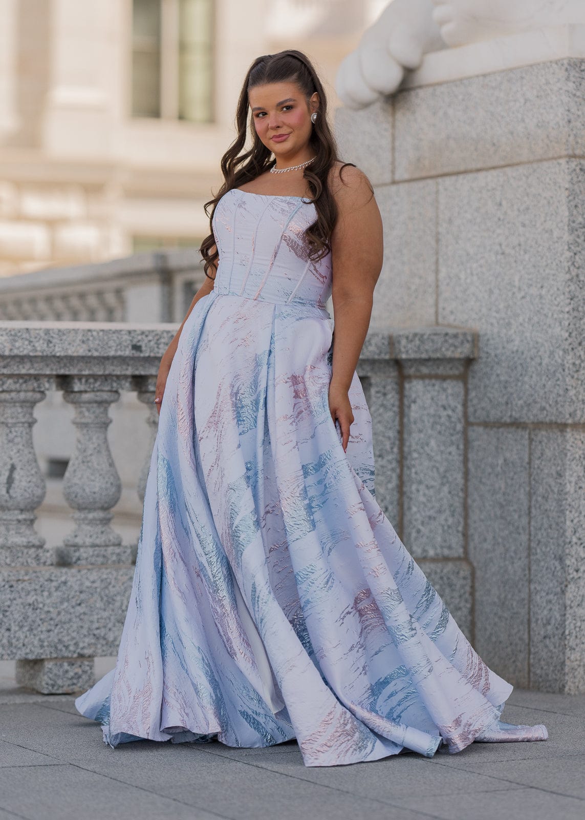 Beautiful Blue Nessa Metallic Dress Sizes 00-34 - Free Shipping