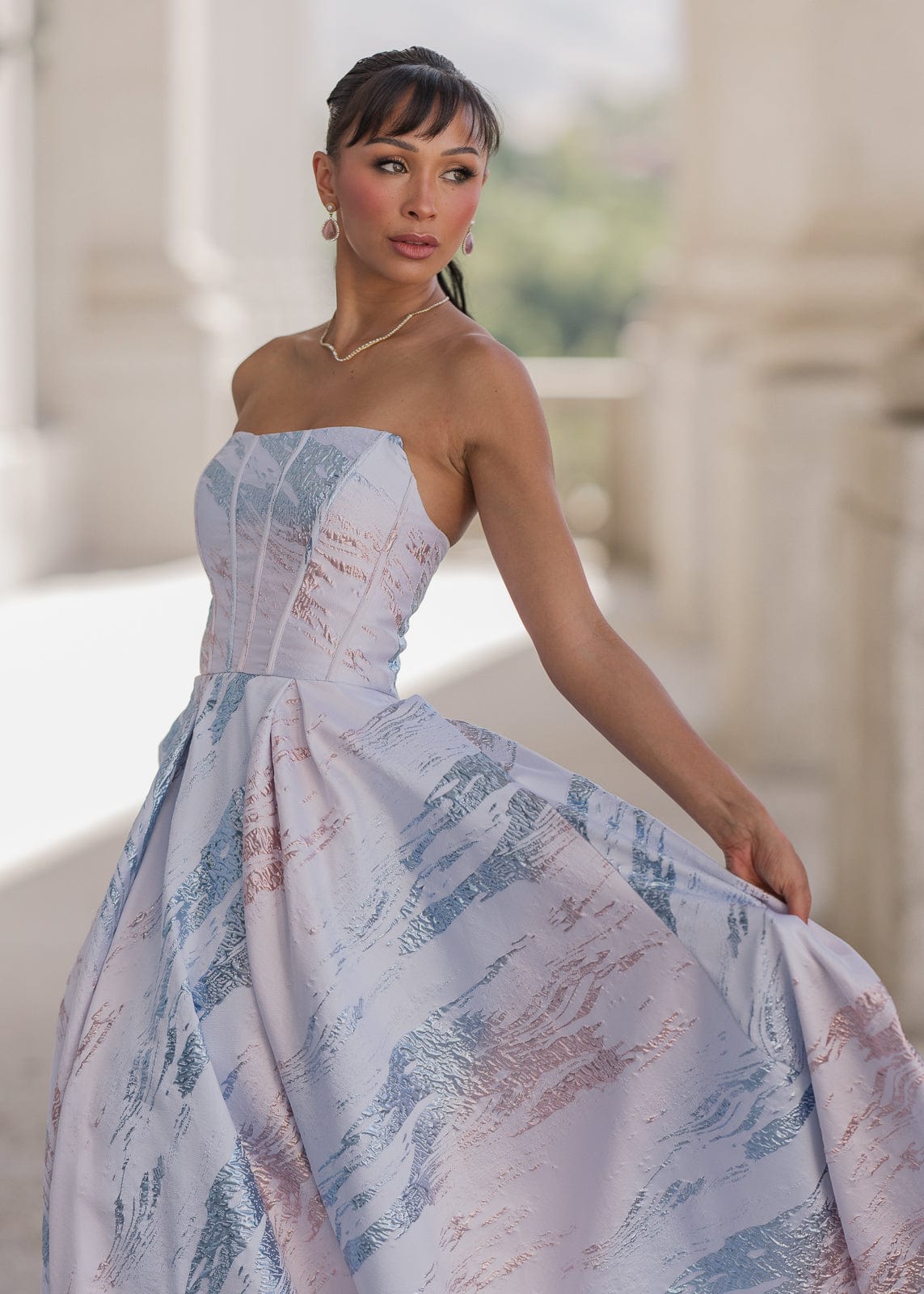 Beautiful Blue Nessa Metallic Dress Sizes 00-34 - Free Shipping