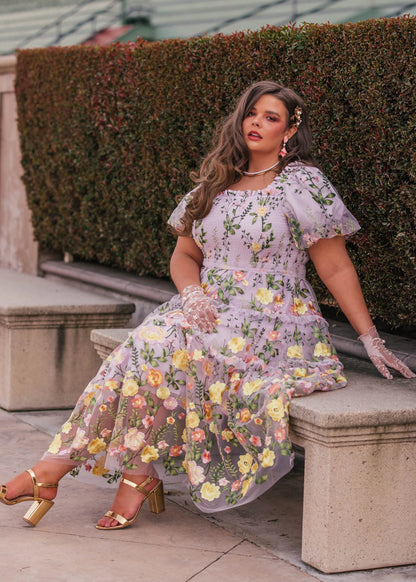 Timeless Lavender Rose Dress Midi Sizes XXS-6XL - Free Shipping