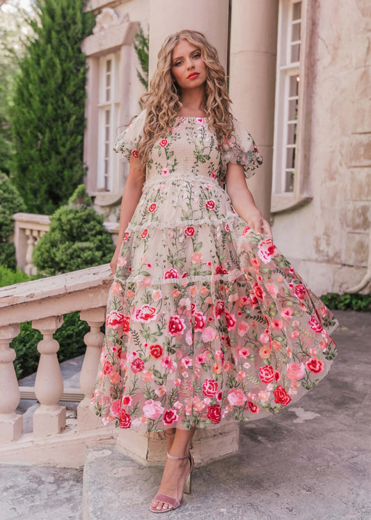 Elegant Rose Dress Midi Sizes XXS-6XL - Free Shipping