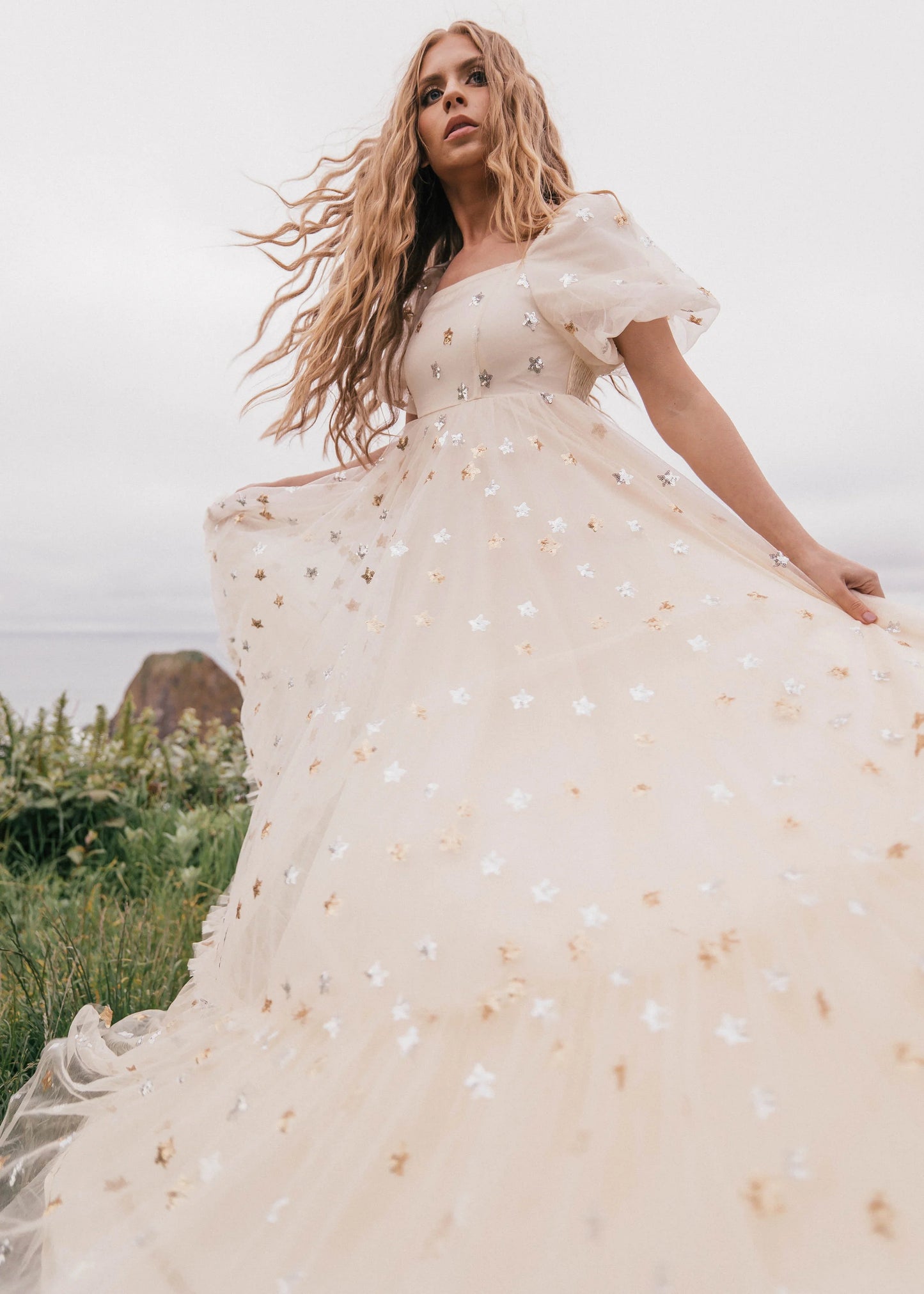 Wendy Dress Cream Star Sizes XXS-6XL - Free Shipping