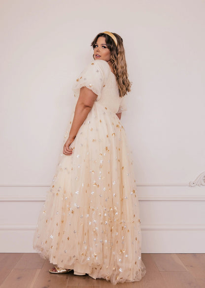 Wendy Dress Cream Star Sizes XXS-6XL - Free Shipping