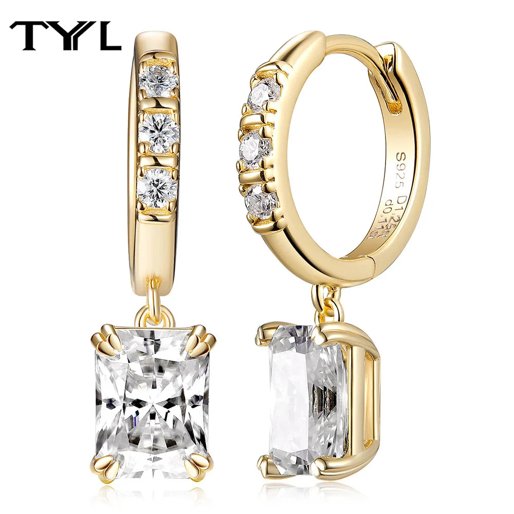 Moissanite VVS1 Drop Earrings 18K Gold Plated 925 Sterling Round Pear Square - Free Shipping