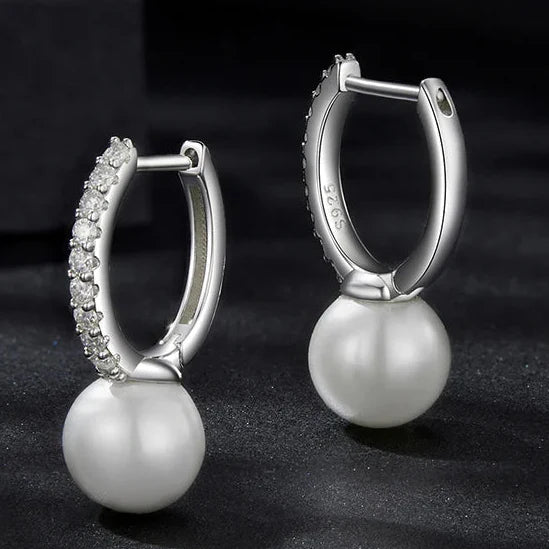 Moissanite Pearl Drop Earrings 925 Sterling Silver Shell Hoop - Free Shipping
