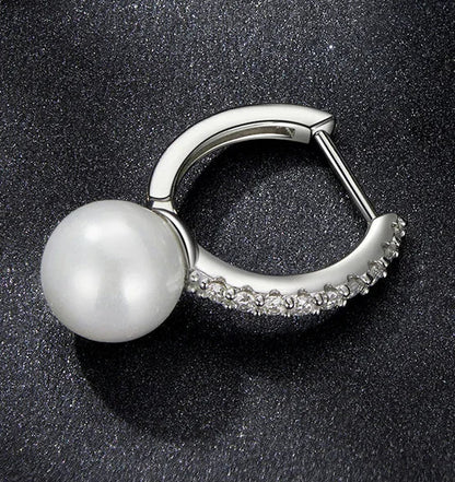Moissanite Pearl Drop Earrings 925 Sterling Silver Shell Hoop - Free Shipping