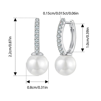 Moissanite Pearl Drop Earrings 925 Sterling Silver Shell Hoop - Free Shipping