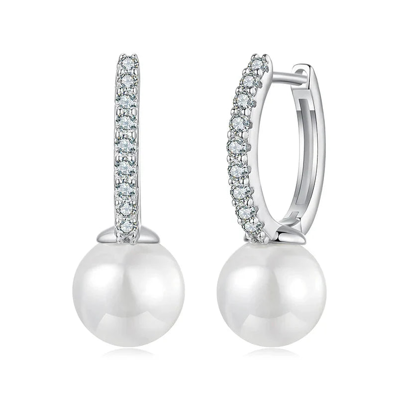Moissanite Pearl Drop Earrings 925 Sterling Silver Shell Hoop - Free Shipping