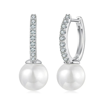 Moissanite Pearl Drop Earrings 925 Sterling Silver Shell Hoop - Free Shipping
