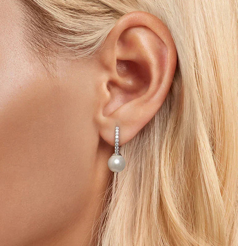 Moissanite Pearl Drop Earrings 925 Sterling Silver Shell Hoop - Free Shipping