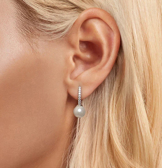 Moissanite Pearl Drop Earrings 925 Sterling Silver Shell Hoop - Free Shipping