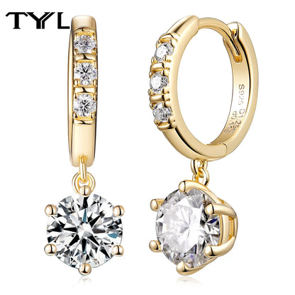 Moissanite VVS1 Drop Earrings 18K Gold Plated 925 Sterling Round Pear Square - Free Shipping