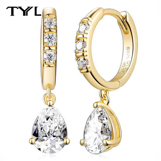 Moissanite VVS1 Drop Earrings 18K Gold Plated 925 Sterling Round Pear Square - Free Shipping